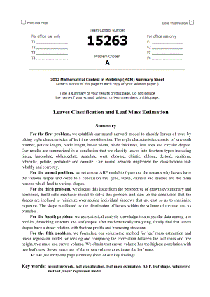 LeavesClassificationandLeafMassEstimation大学生数模竞赛二等奖.doc