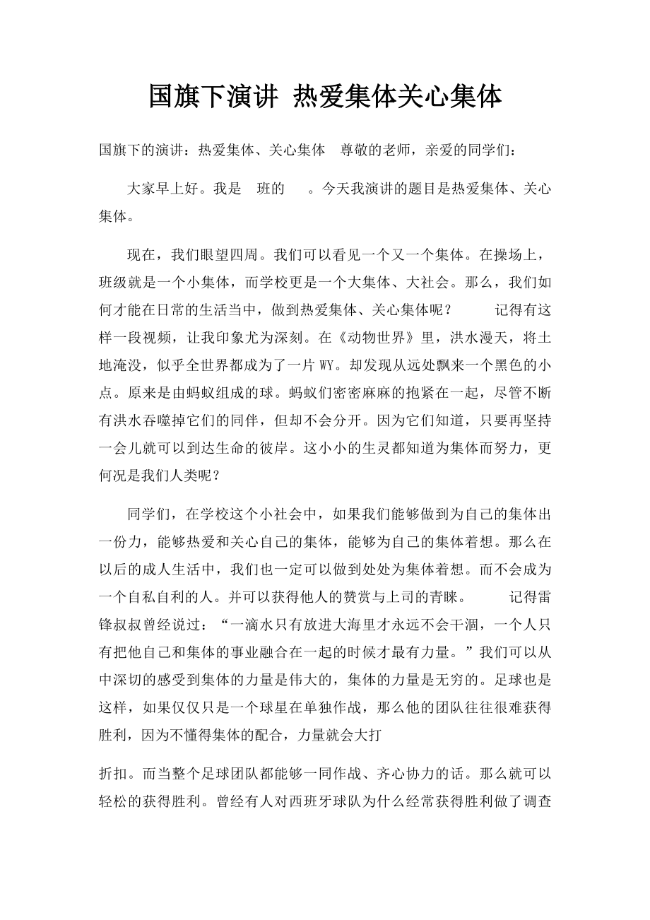 国旗下演讲 热爱集体关心集体.docx_第1页