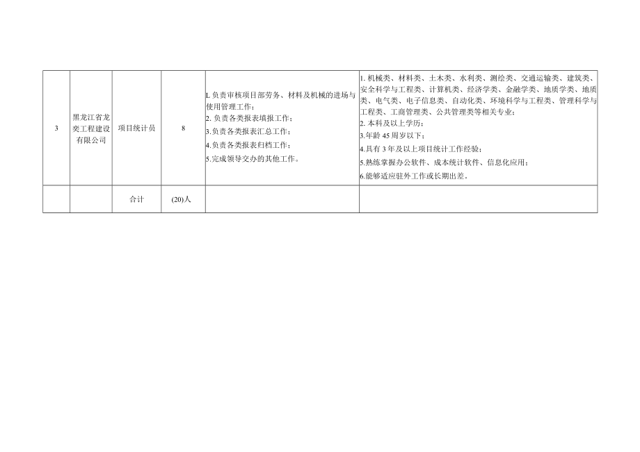 黑龙江省龙奕工程建设有限公司社会招聘计划表.docx_第2页