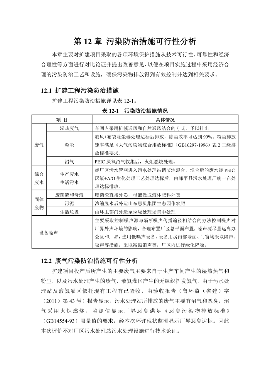 环境影响评价报告公示：万苏氨酸环保措施论证可行性分析环评报告.doc_第1页