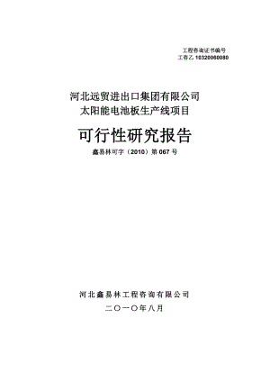 河北远贸进出口集团有限公司太阳能电池板生产线项目可行性研究报告.doc