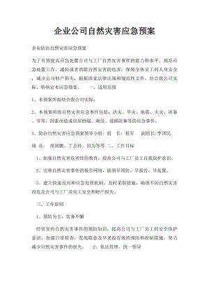 企业公司自然灾害应急预案.docx