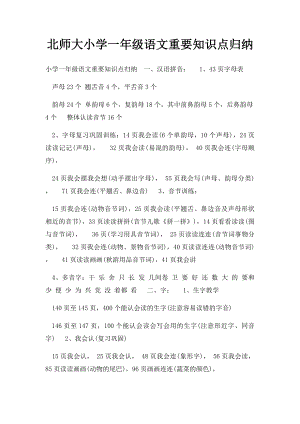 北师大小学一年级语文重要知识点归纳.docx