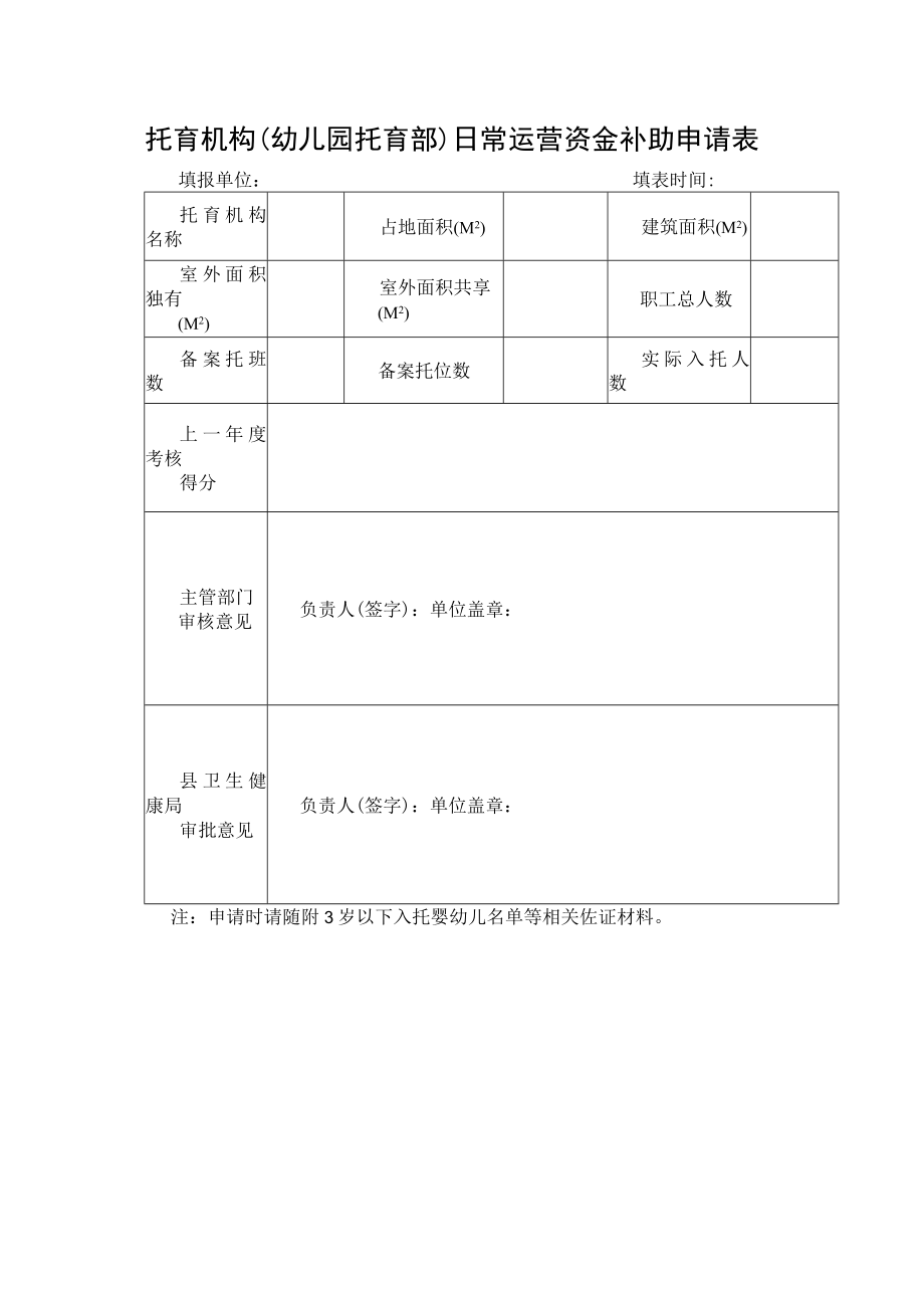 托育机构（幼儿园托育部）日常运营资金补助申请表.docx_第1页