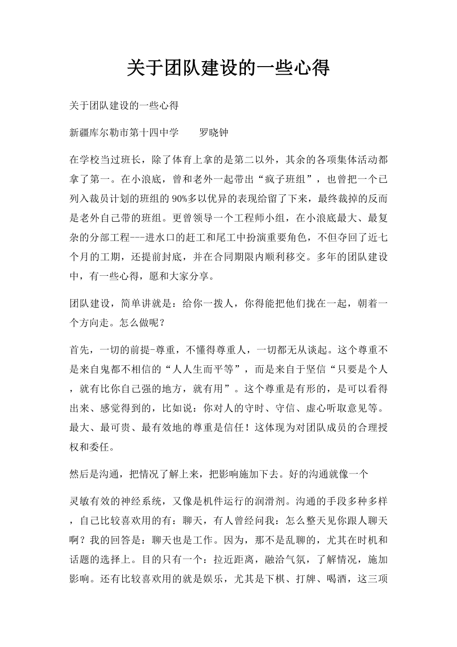 关于团队建设的一些心得.docx_第1页