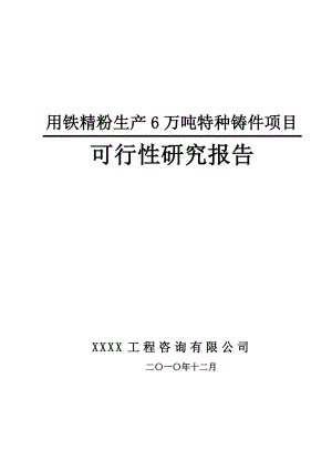 用铁精粉生产6万吨特种铸件项目可行性研究报告.doc