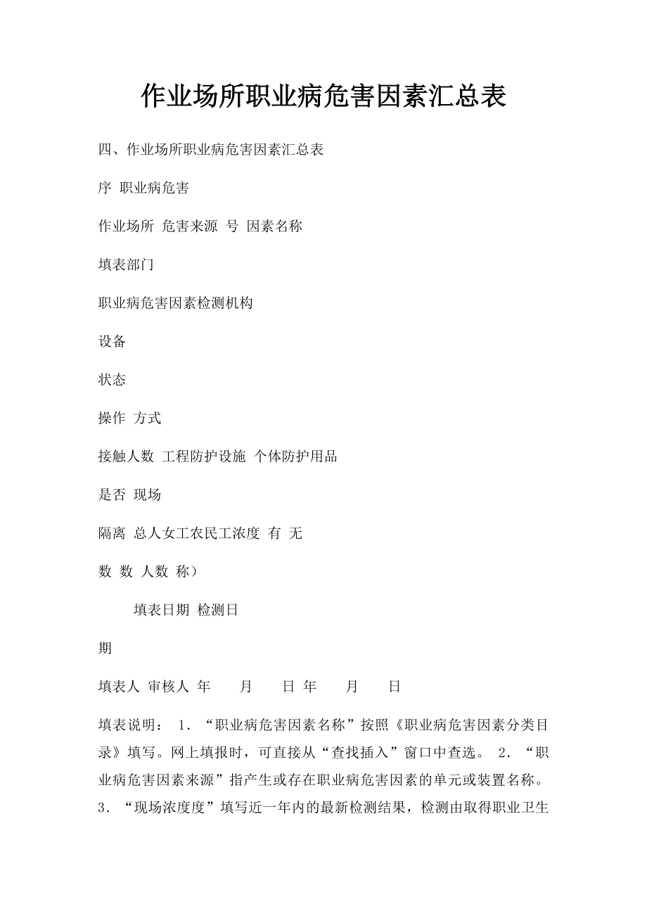 作业场所职业病危害因素汇总表.docx_第1页