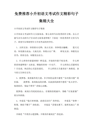 免费推荐小升初语文考试作文精彩句子集锦大全.docx