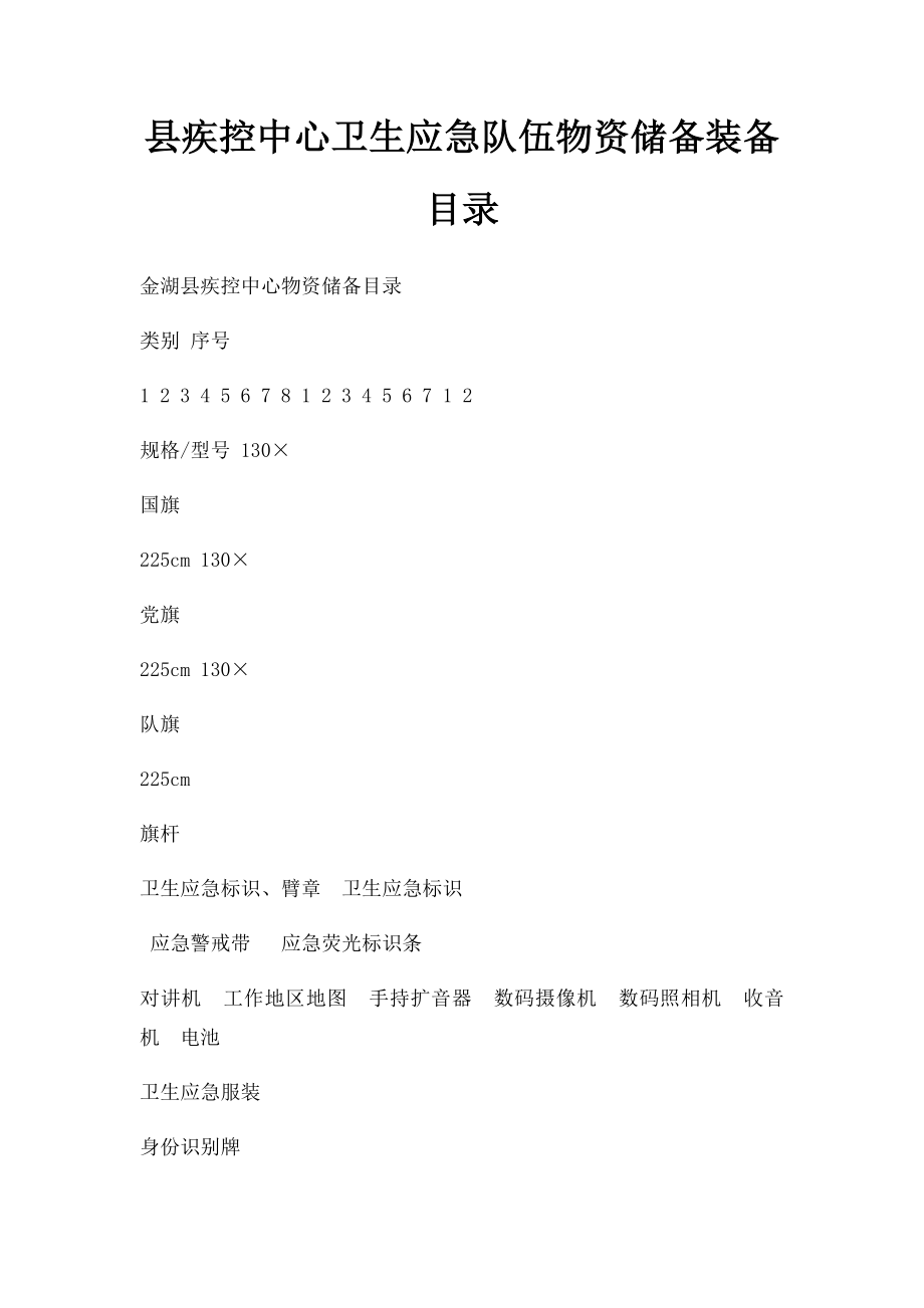 县疾控中心卫生应急队伍物资储备装备目录.docx_第1页