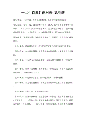 十二生肖属性配对表 鸡到猪.docx