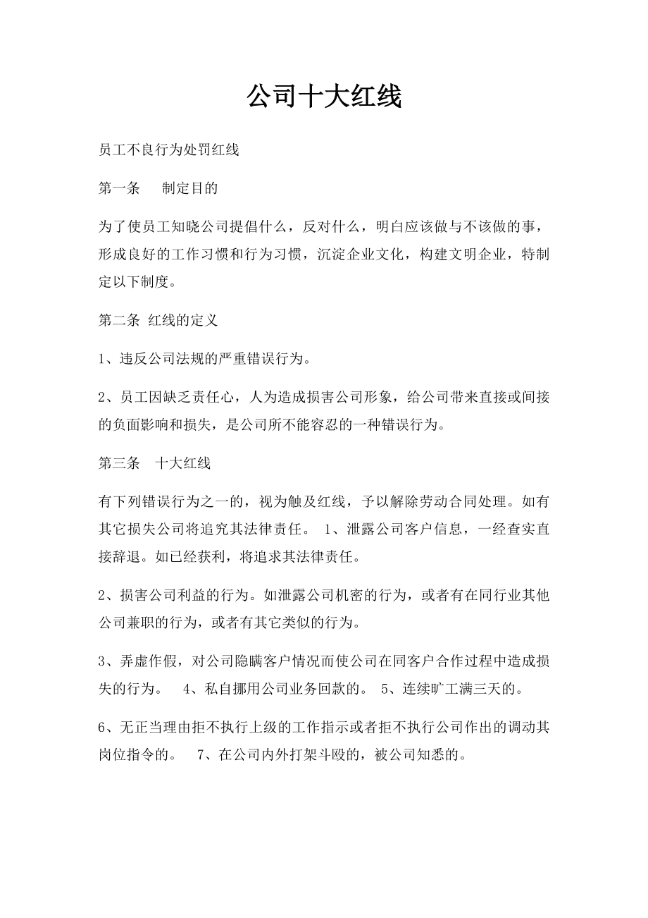 公司十大红线.docx_第1页