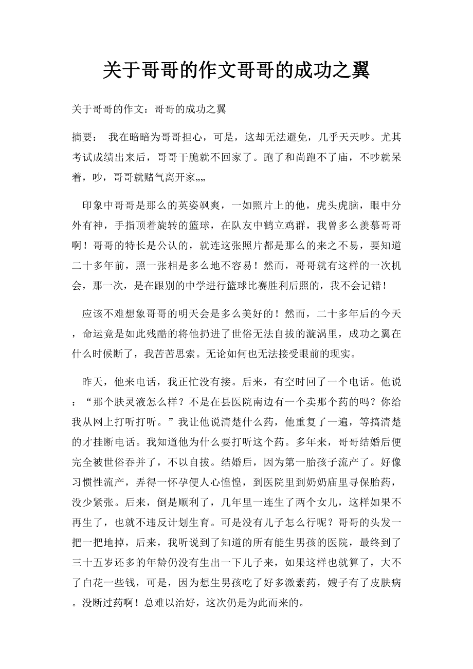 关于哥哥的作文哥哥的成功之翼.docx_第1页