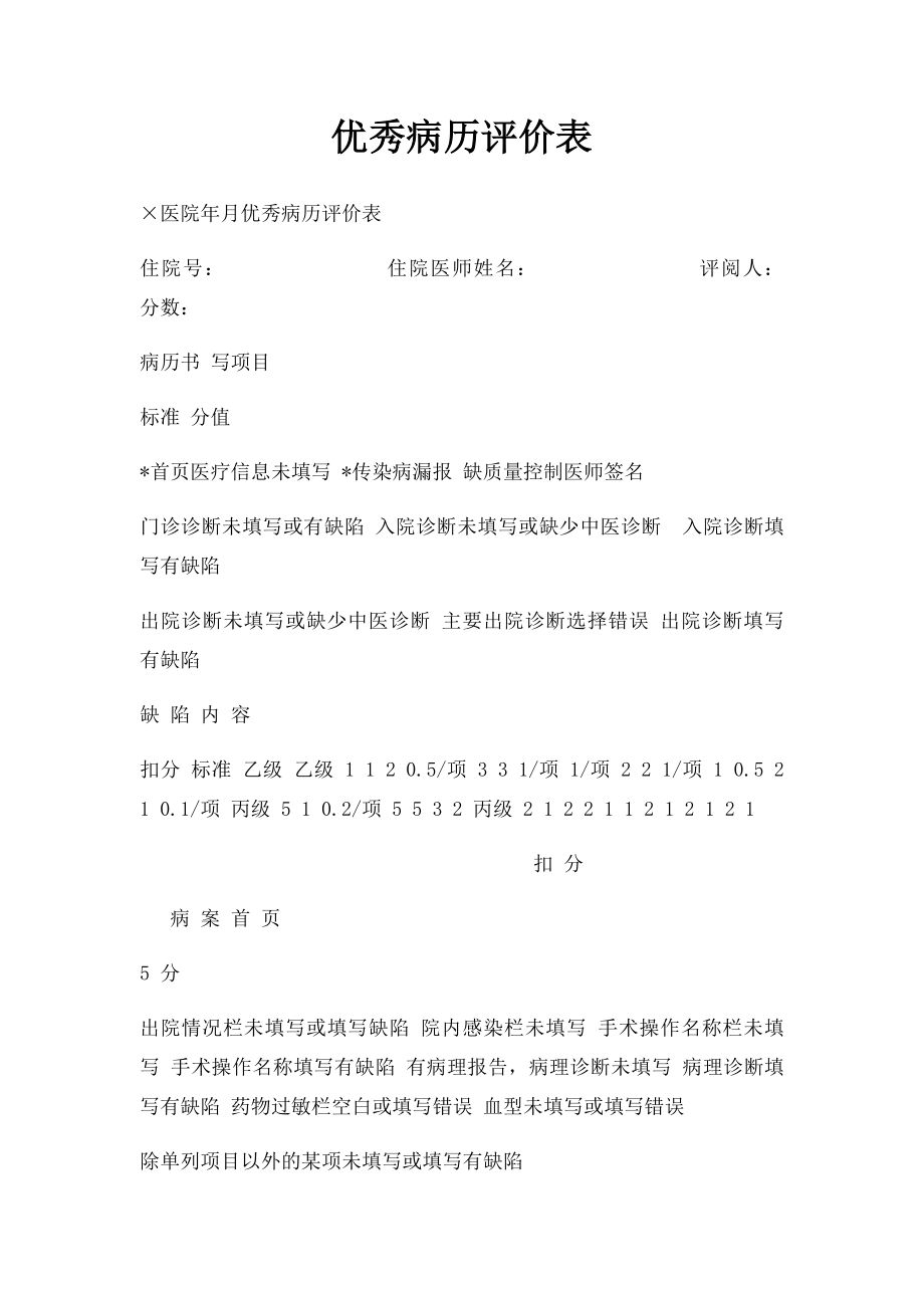 优秀病历评价表.docx_第1页