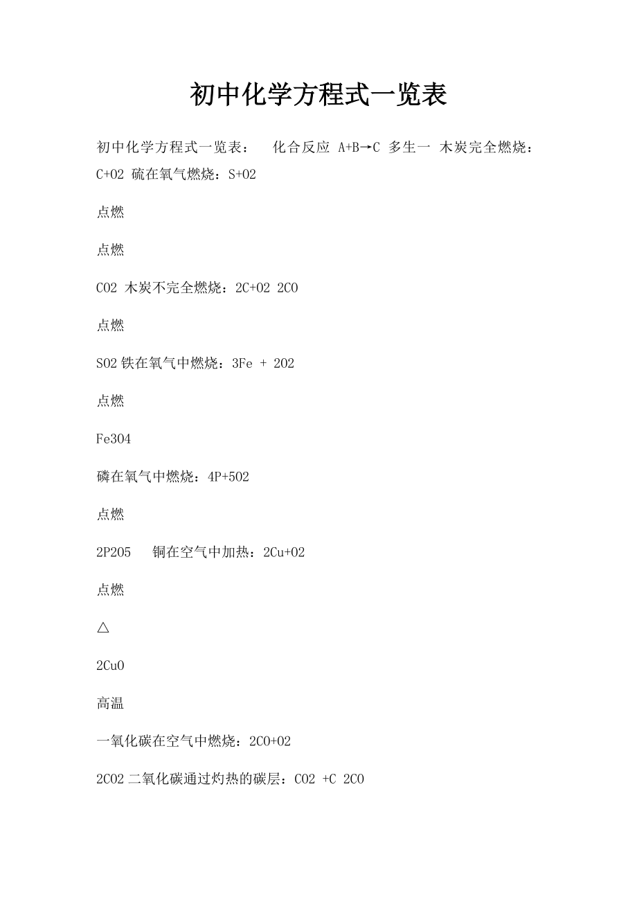 初中化学方程式一览表.docx_第1页