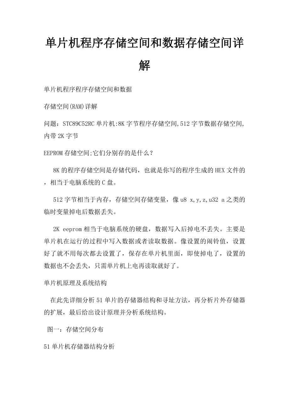 单片机程序存储空间和数据存储空间详解.docx_第1页