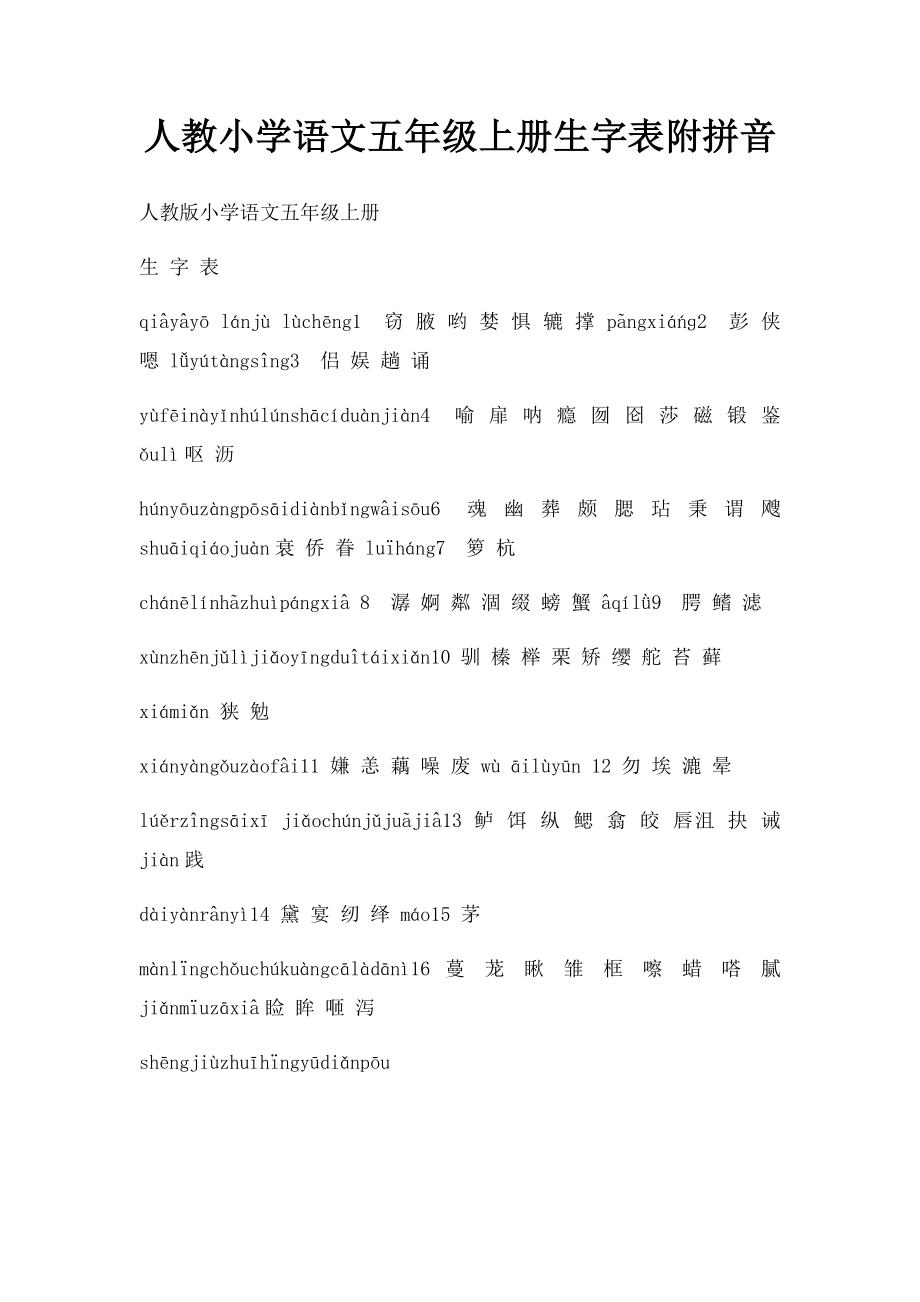 人教小学语文五年级上册生字表附拼音.docx_第1页