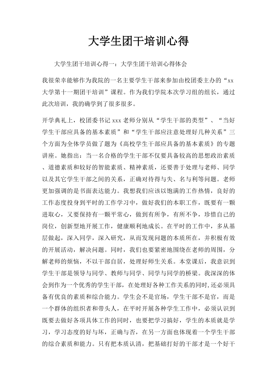 大学生团干培训心得.docx_第1页