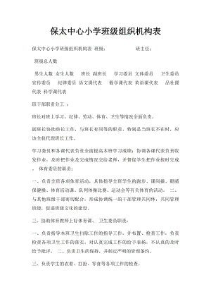 保太中心小学班级组织机构表.docx