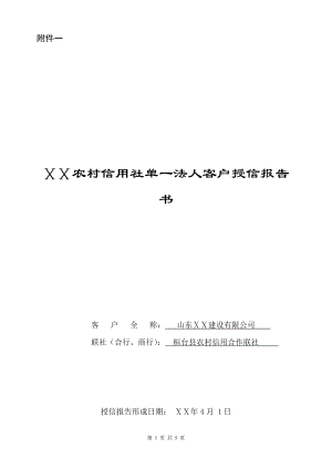 农村信用社单一法人客户授信报告书.doc