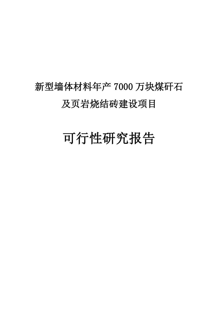 新型墙体材料产7000万块煤矸石及页岩烧结砖建设项目可行性研究报告.doc_第1页