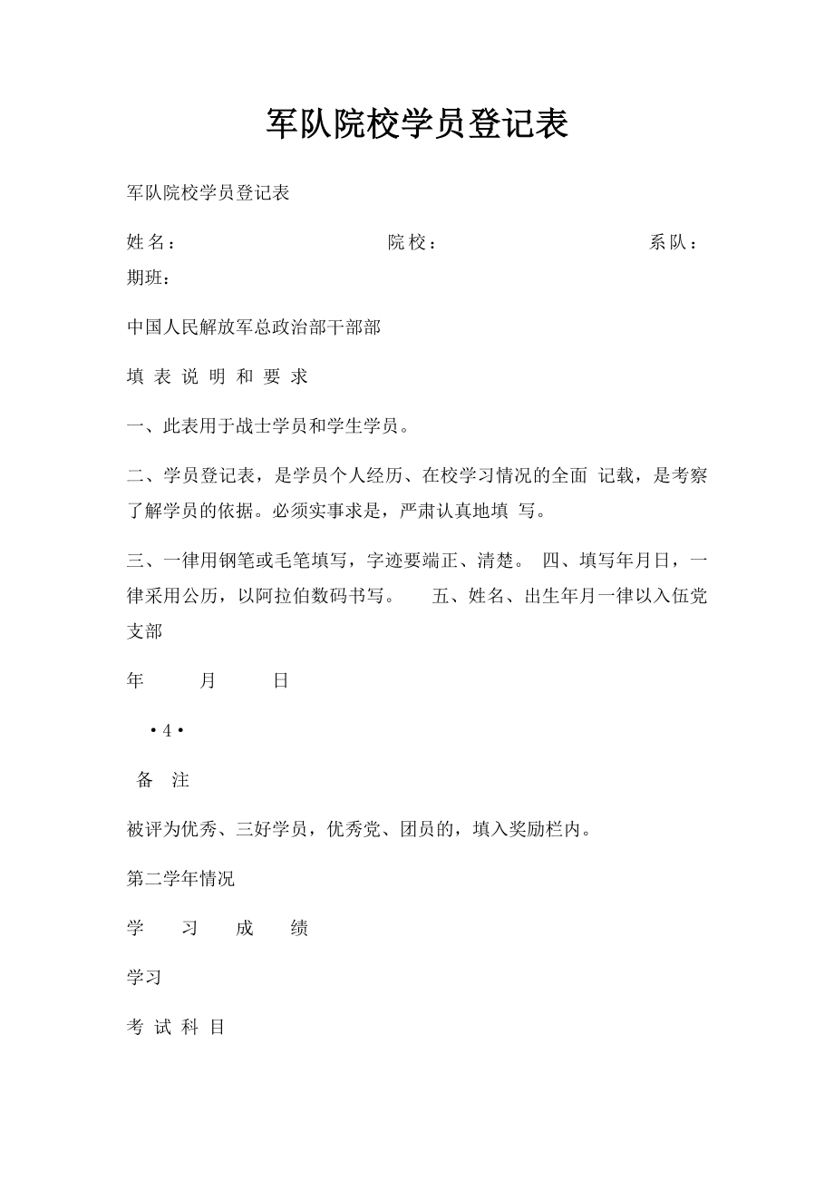 军队院校学员登记表.docx_第1页