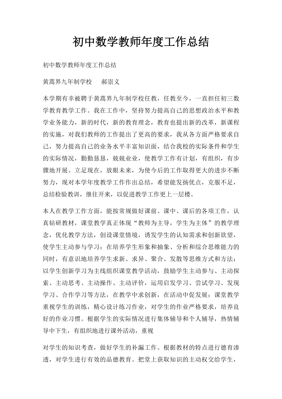 初中数学教师年度工作总结(1).docx_第1页