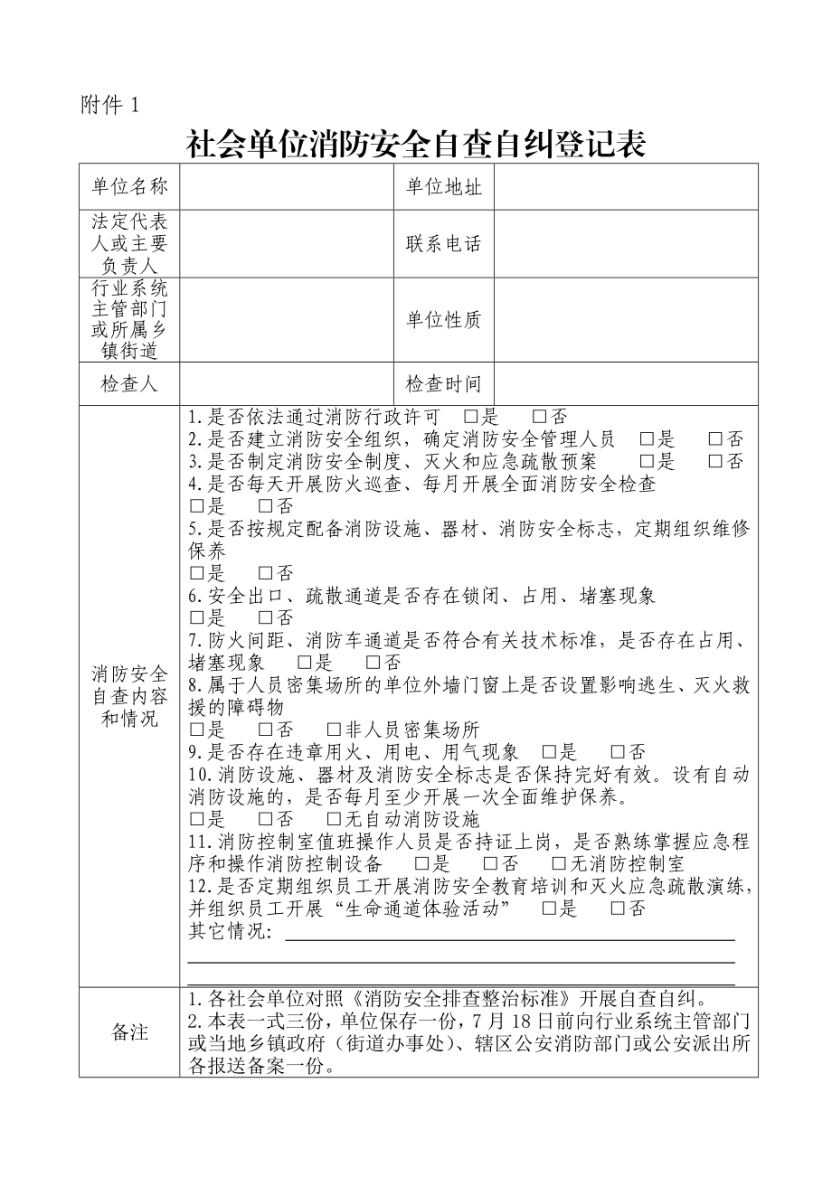 社会单位消防安全自查自纠报告表.doc_第2页