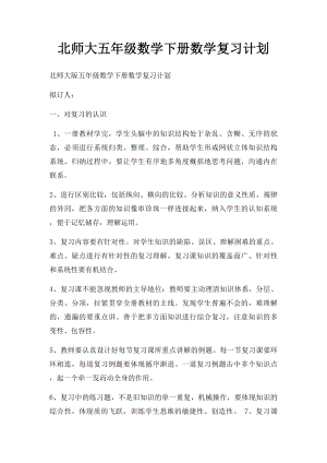 北师大五年级数学下册数学复习计划.docx