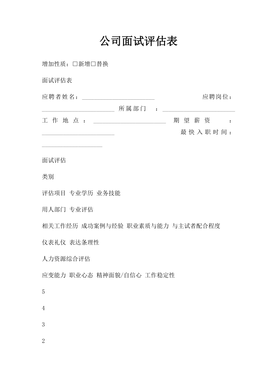 公司面试评估表.docx_第1页