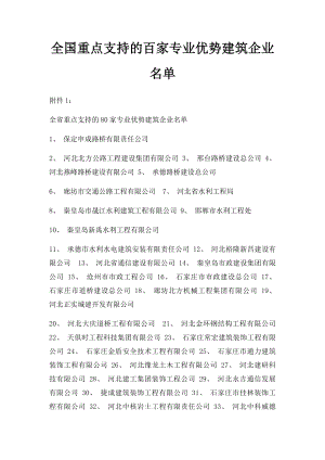 全国重点支持的百家专业优势建筑企业名单.docx