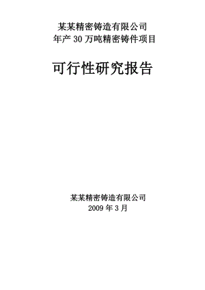 产30万吨精密铸件项目可行性研究报告.doc