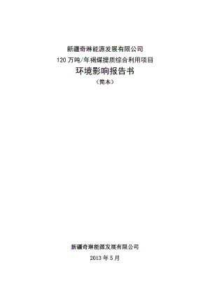 新疆齐琳能源发展有限公司120万吨褐煤提质综合利用项目环境影响评价报告书.doc