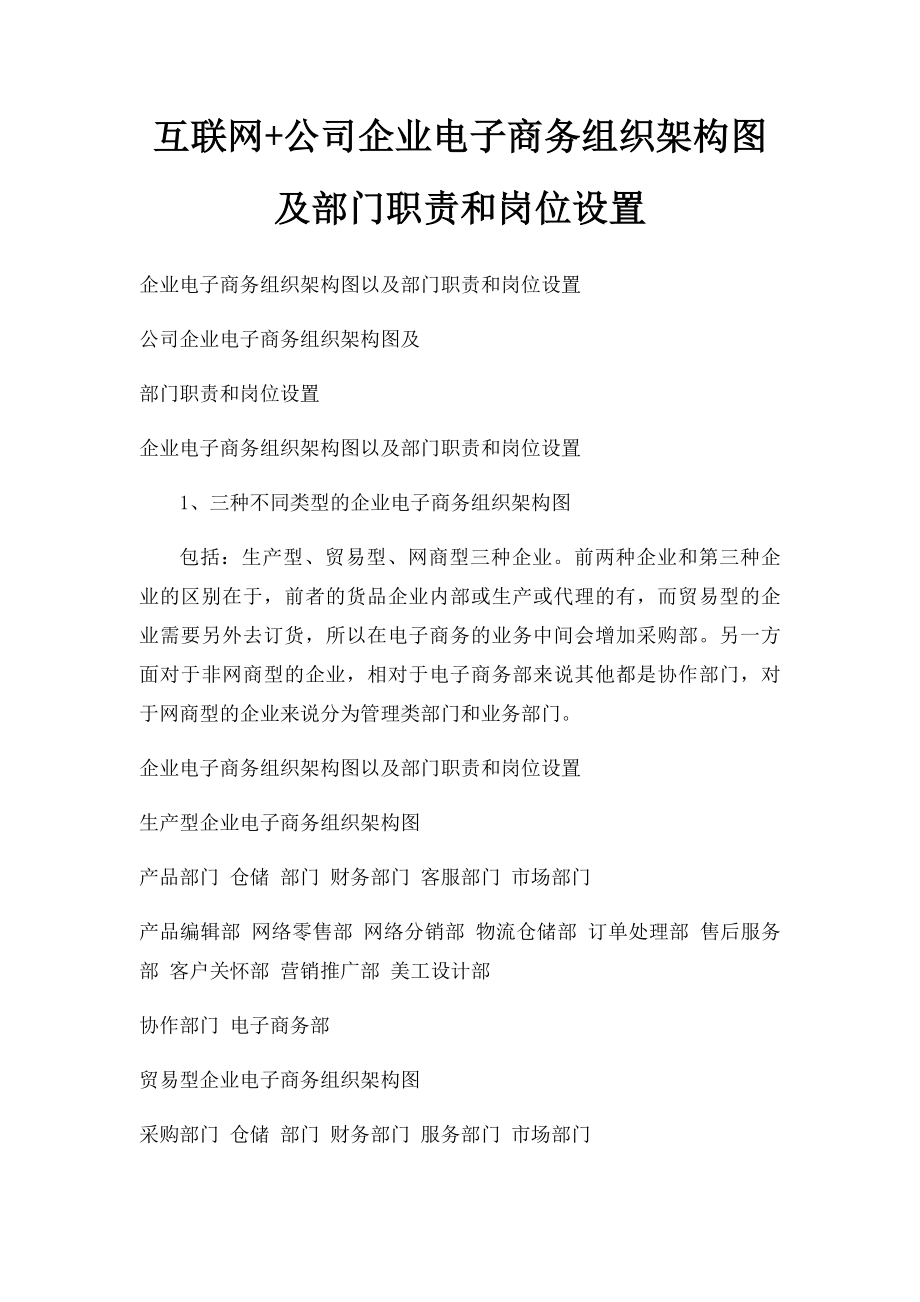 互联网+公司企业电子商务组织架构图及部门职责和岗位设置.docx_第1页