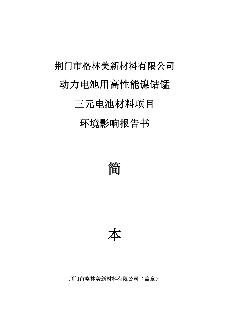 动力电池用高性能镍钴锰三元电池材料环境影响报告书.doc_第1页