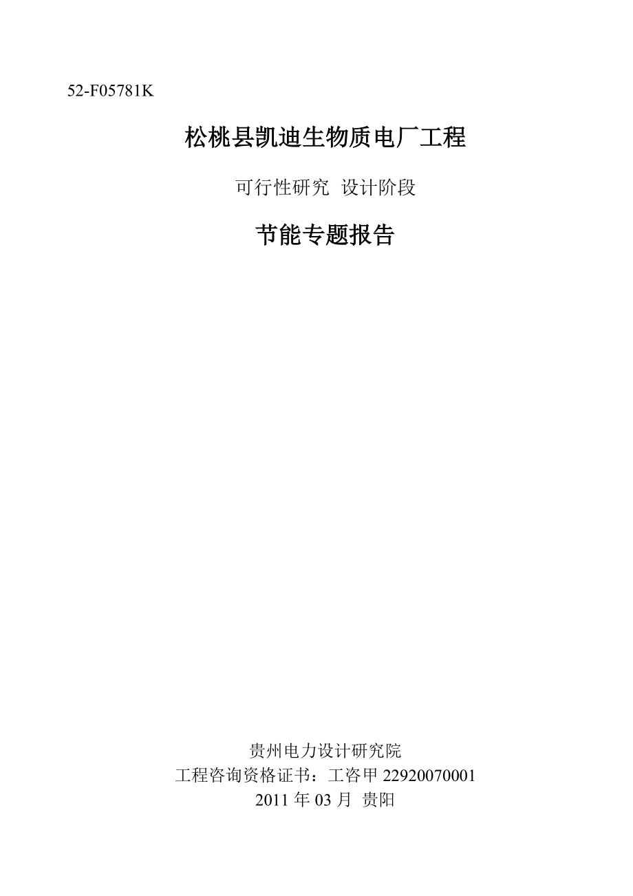 松桃凯迪生物质电厂节能可行性研究报告（优秀可研报告）.doc_第1页