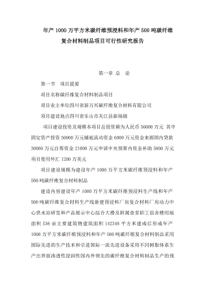 产1000万平方米碳纤维预浸料和产500吨碳纤维复合材料制品项目可行性研究报告（可编辑）.doc