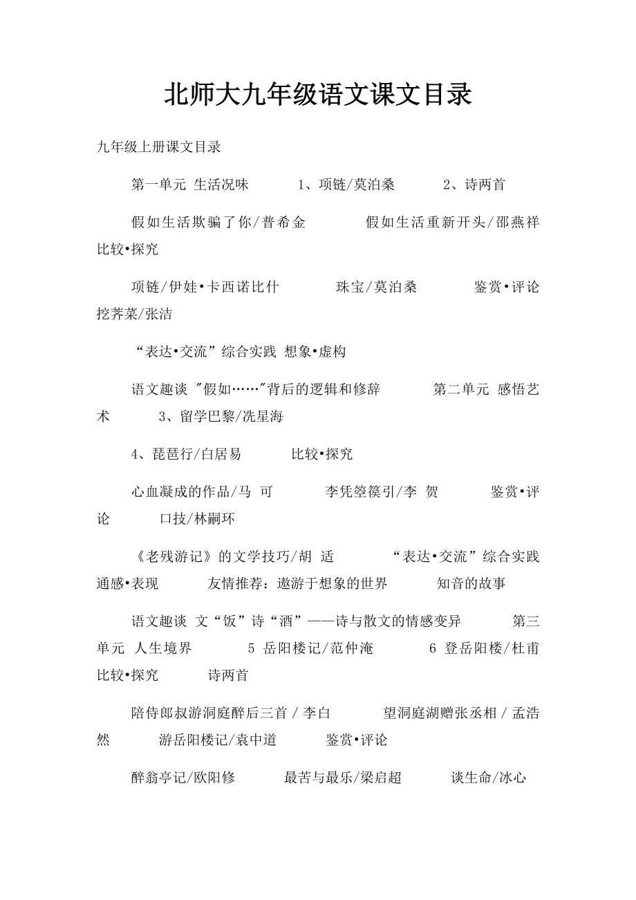 北师大九年级语文课文目录.docx_第1页