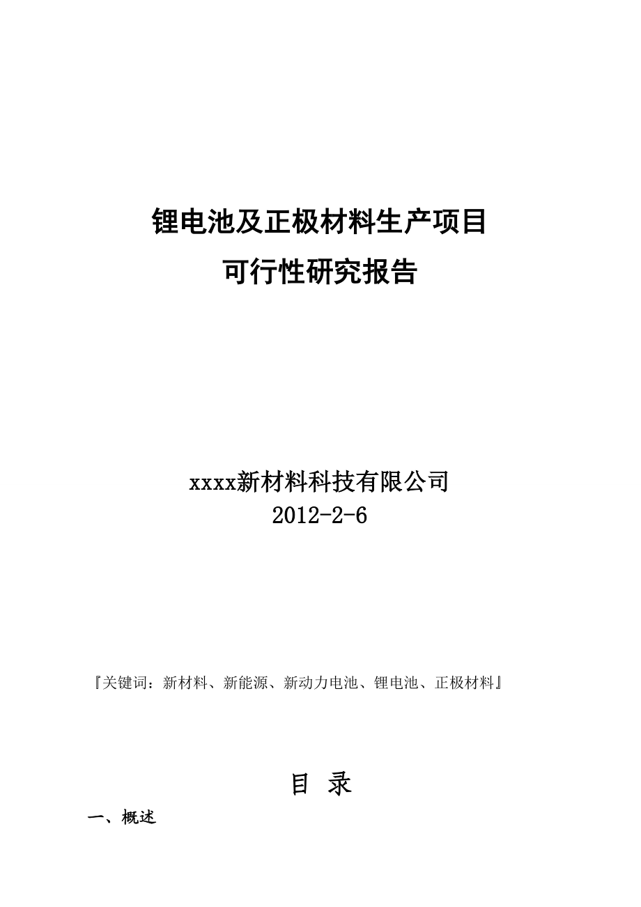 锂电池及正极材料生产项目可行性研究报告.doc_第1页