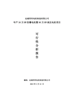 产30万KW防爆电机暨90万KW高压电机项目可行性分析报告.doc