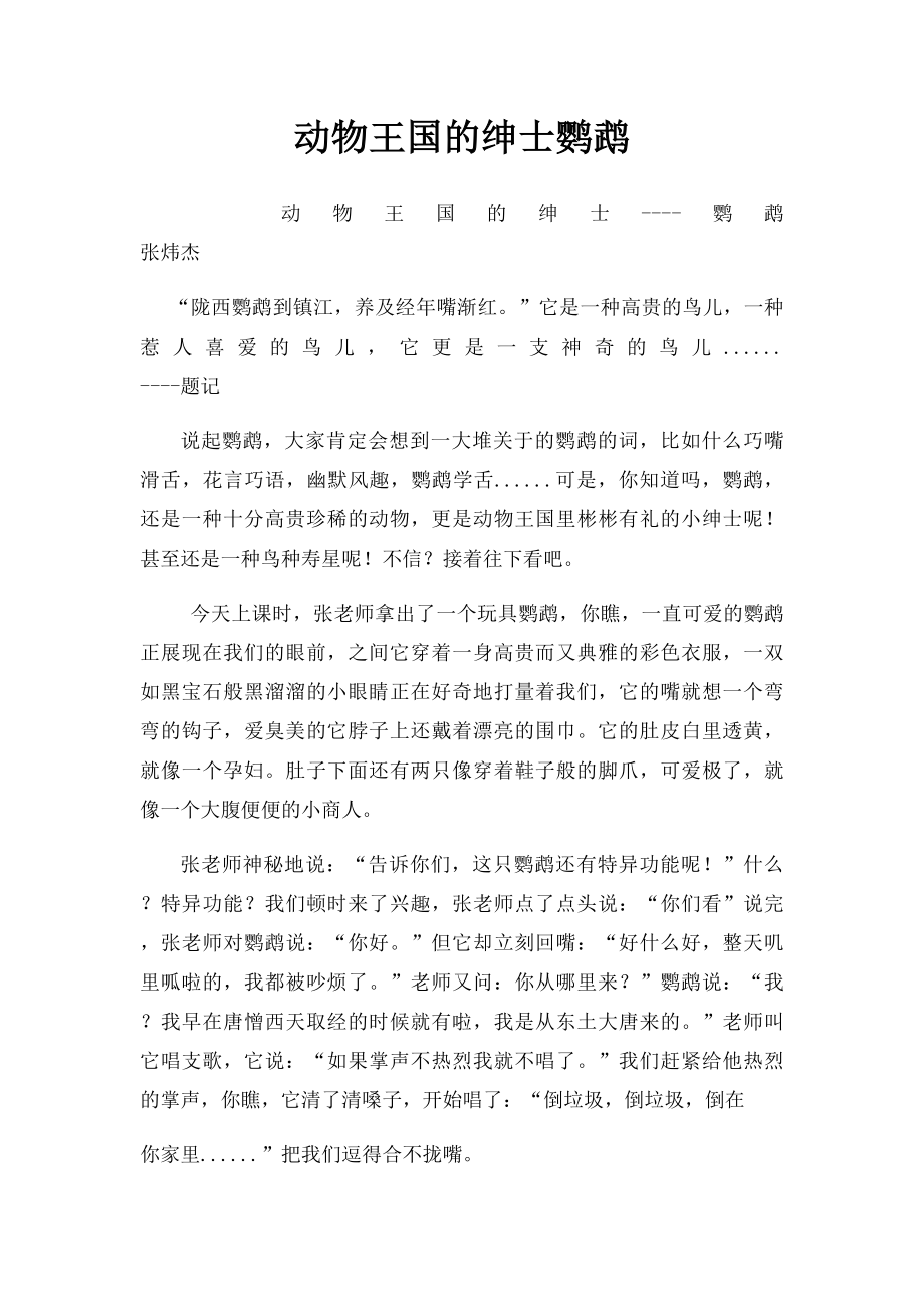 动物王国的绅士鹦鹉.docx_第1页