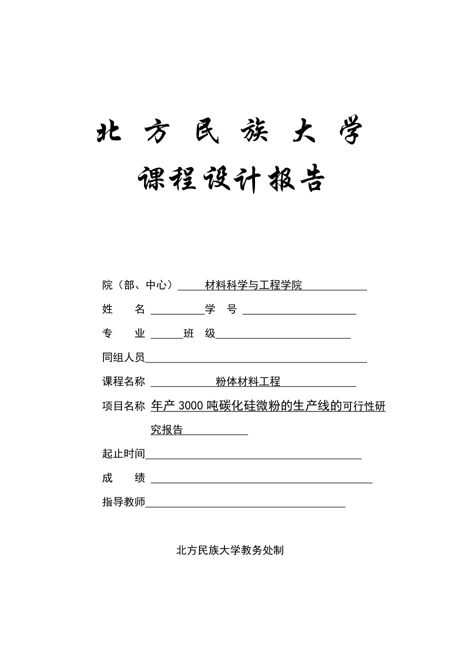 产3000吨碳化硅微粉的生产线的可行性研究报告——课程设计.doc_第1页