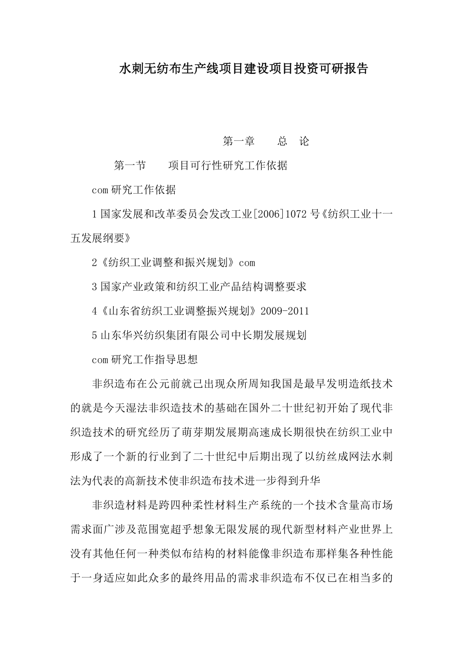 水刺无纺布生产线项目建设项目投资可研报告（可编辑） .doc_第1页