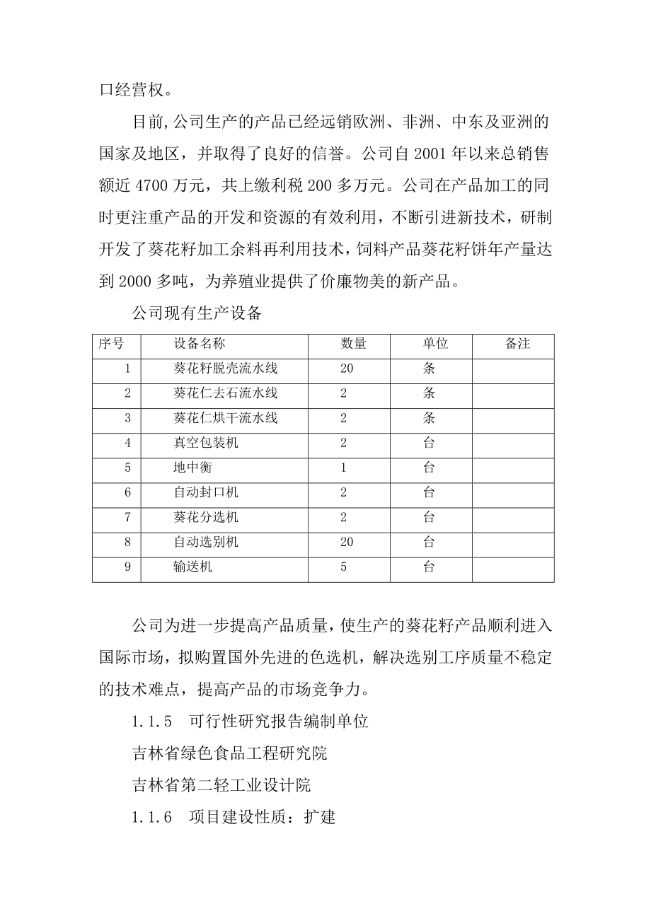 深加工10000吨葵花籽扩建项目可行性研究报告优秀可研WORD版本.doc_第2页