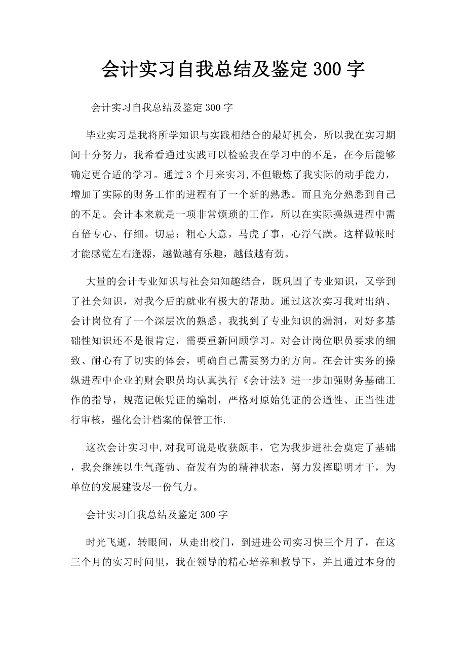 会计实习自我总结及鉴定300字.docx_第1页