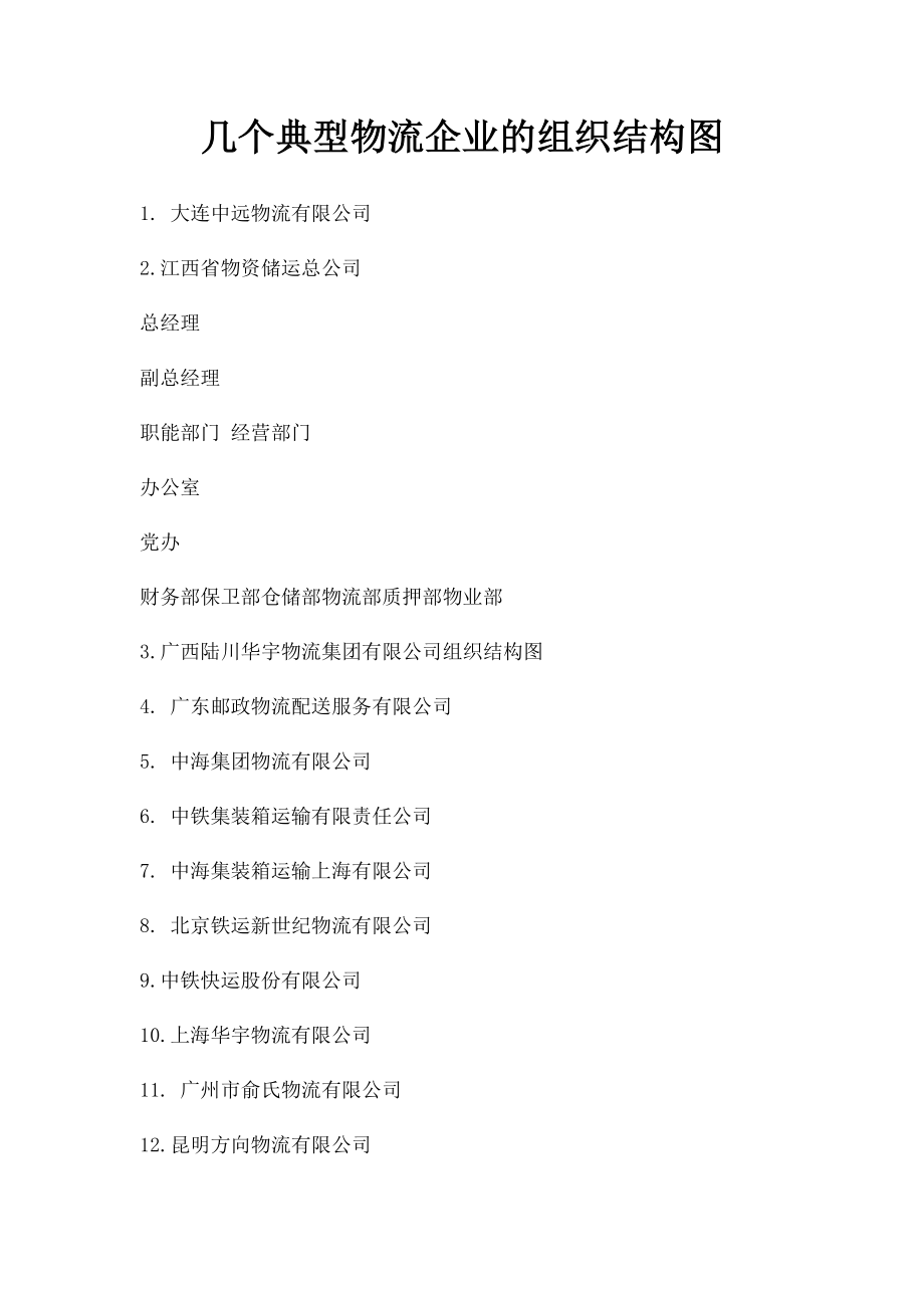 几个典型物流企业的组织结构图.docx_第1页