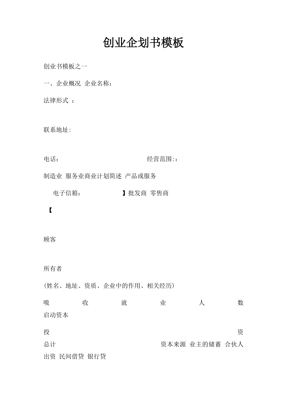 创业企划书模板.docx_第1页