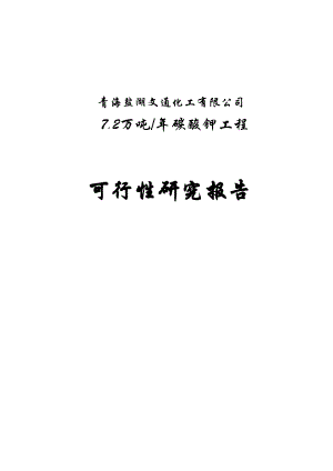 产7.2万吨碳酸钾工程项目可行性研究报告.doc