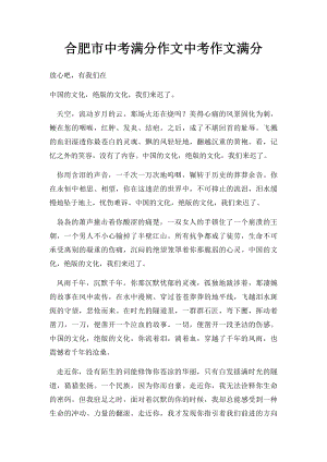 合肥市中考满分作文中考作文满分.docx