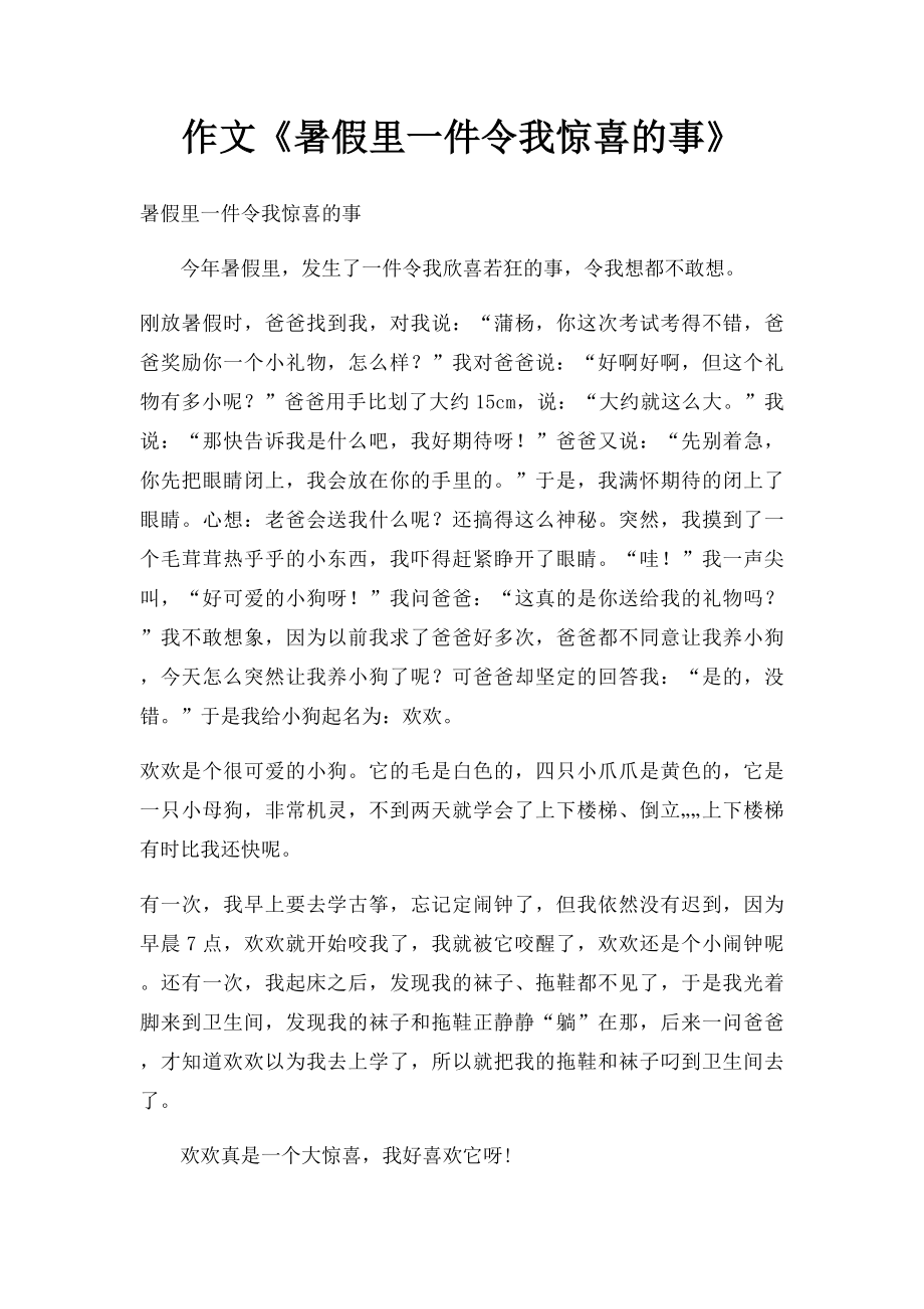 作文《暑假里一件令我惊喜的事》.docx_第1页