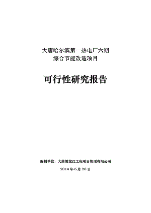 大唐哈尔滨第一热电厂 可研报告.doc